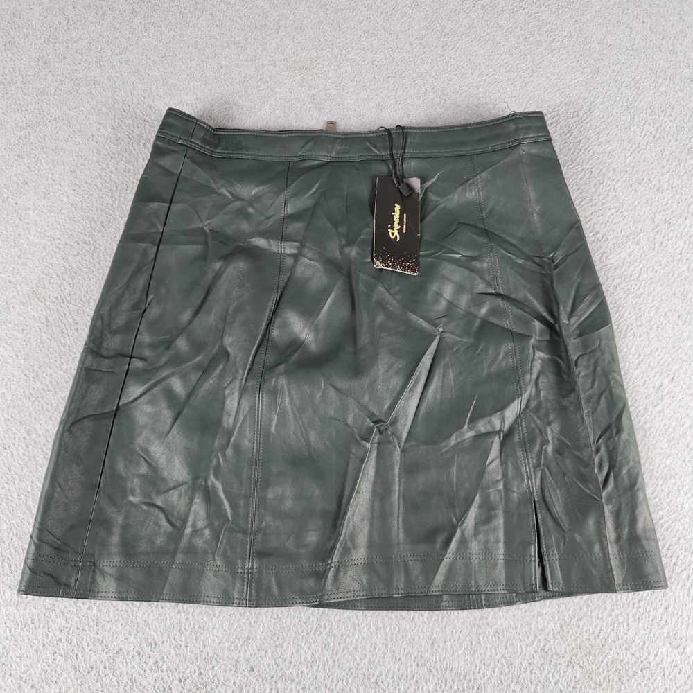 Shinestar A Line Mini Skirt Womens Large Green Classic Fit Low Waist Back Zip